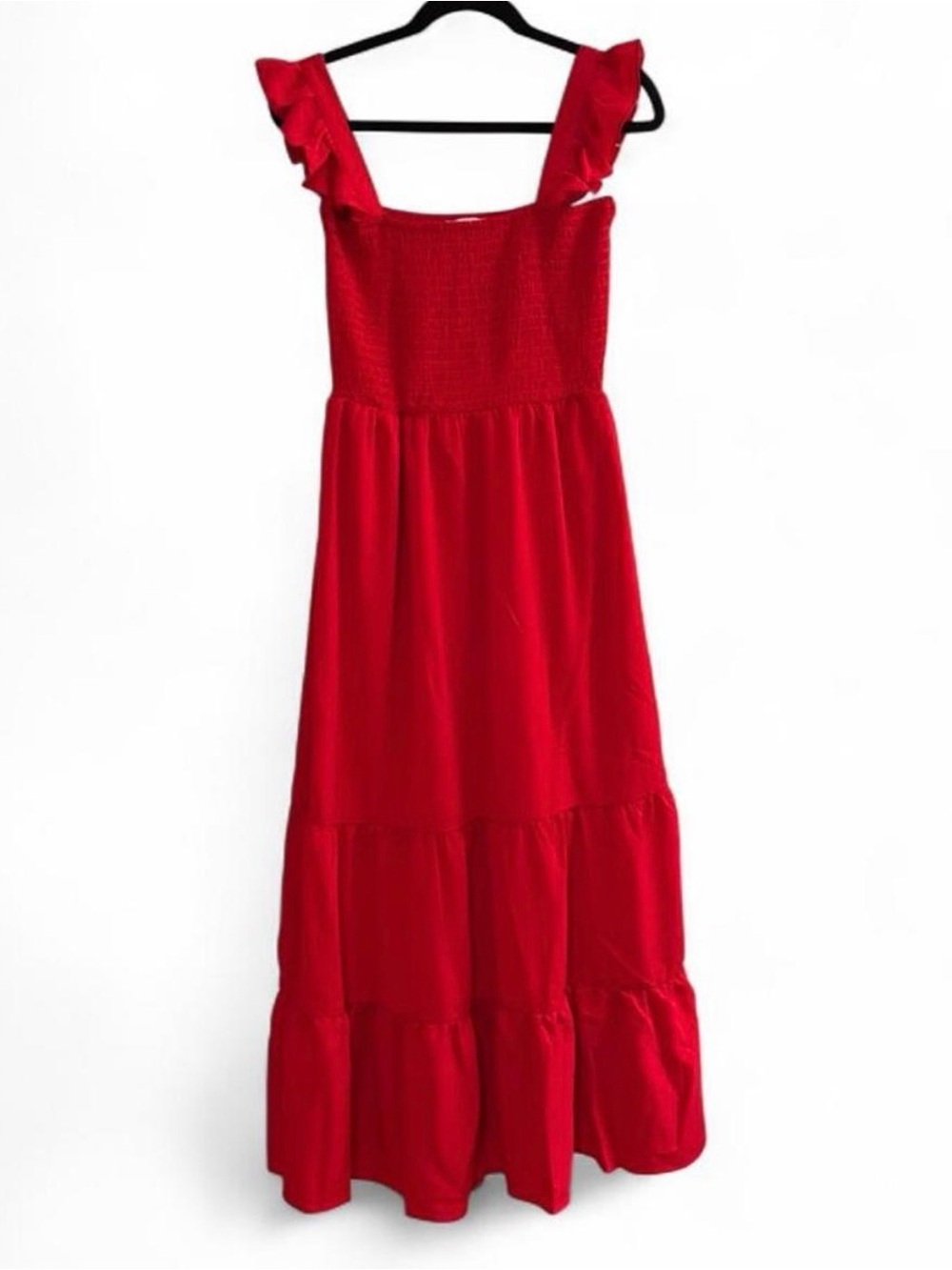 Red Smocked Maxi Dress with Ruffle Straps